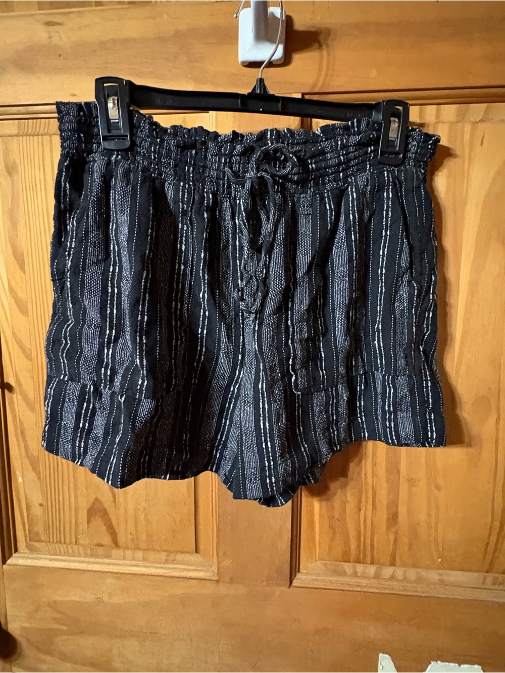 Time and Tru Black Striped High-Waist Drawstring Shorts